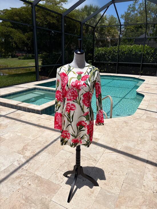 Dolce&Gabbana Dresses & Skirts - DOLCE & GABBANA Pink Carnation Floral Print Long Sleeve Silk Mini Dress